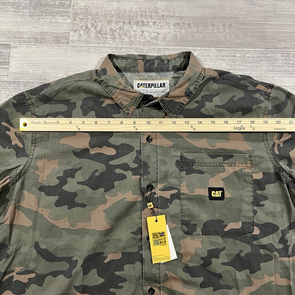 Caterpillar Shirt Mens XLarge Green Camouflage Short Sleeve Button Up XL Outdoor - Picture 5 of 10